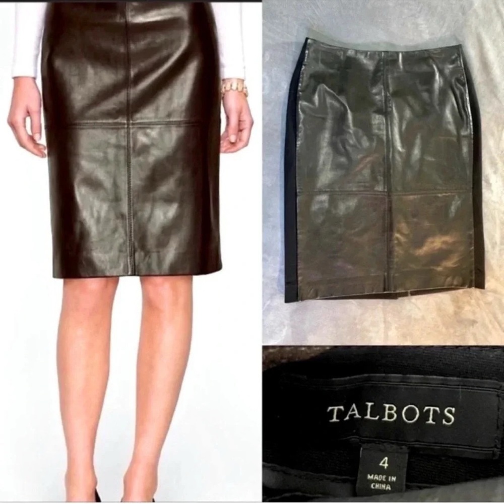 Talbots Black Leather Pencil Skirt